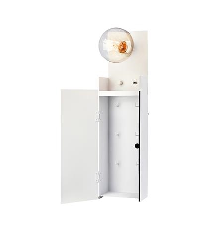 Combo nøgleskabs væglampe med Lysdæmper i Hvid metal, MAX 60W E27, bredde 16 cm, dybde 13 cm, højde 62,5 cm.